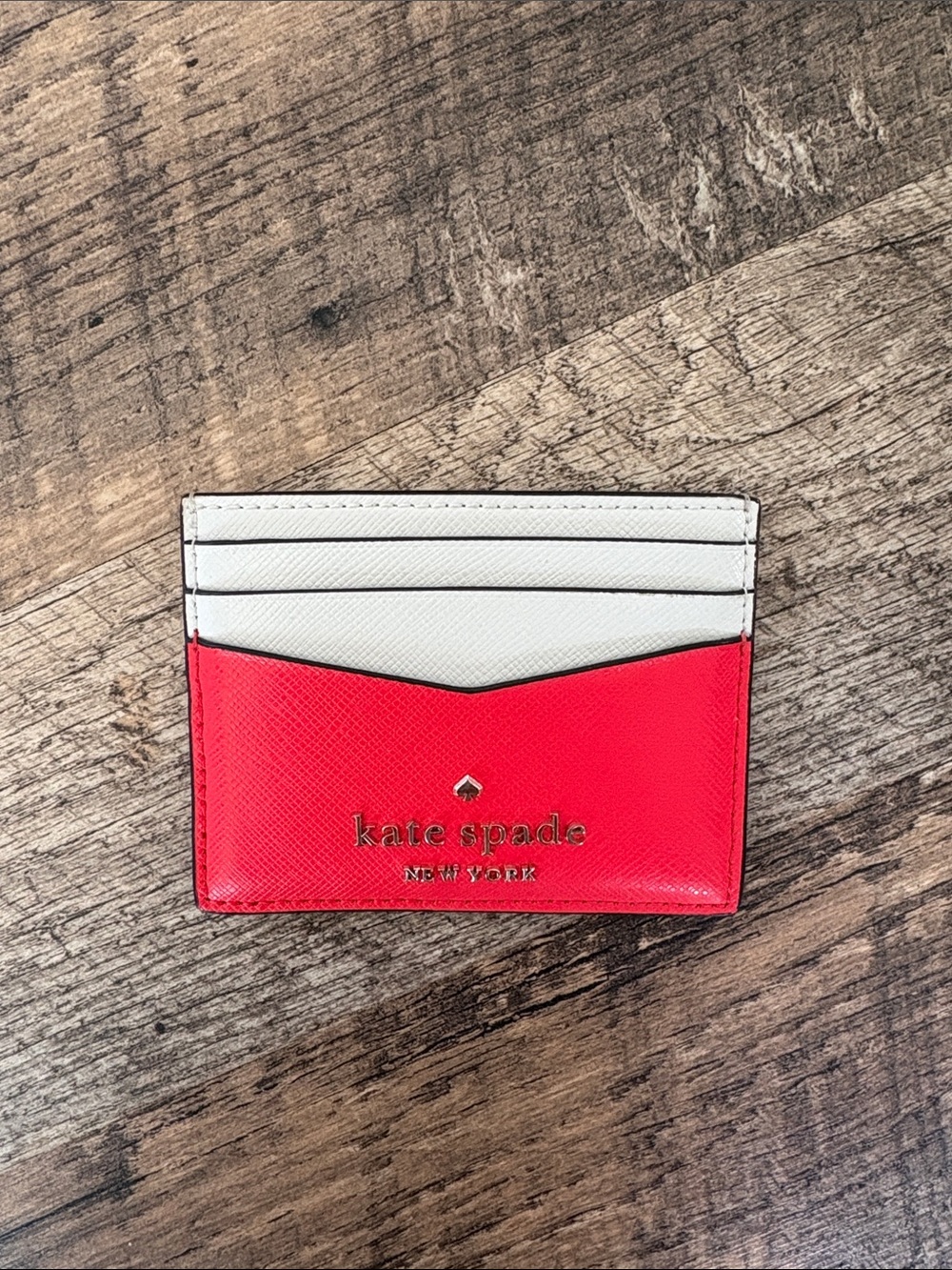kate spade Two-Tone Red and White Leather Card Case